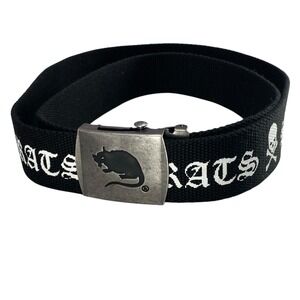Stray Rats Mens Black Web Belt Gothic Logo Skull Crossbones Metal Buckle